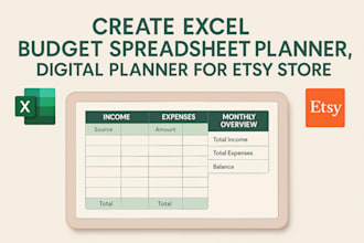 create excel budget spreadsheet planner, digital planner for etsy store