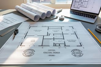 do usa texas, california, florida electrical engineering plan design and stamp