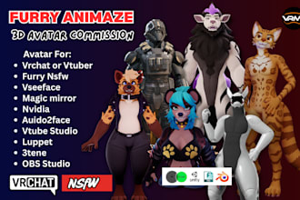 create 3d furry nsfw vrchat avatar, vrm vtuber stream animaze vseeface model