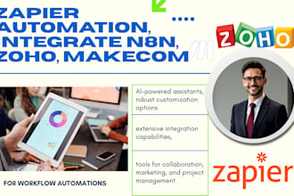 setup zapier automation, integrate n8n, zoho, makecom