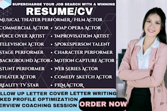 write professional commercial actor, film actor, stunt performer, artist resume