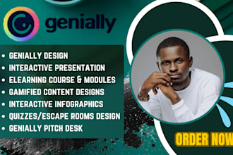 create interactive genially presentation, gamification, quiz or elearning course