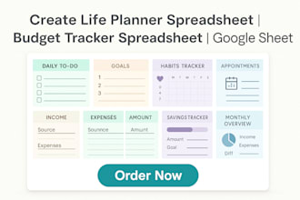 create life planner spreadsheet, budget tracker spreadsheet, google sheet