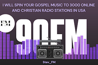 spin your gospel music to 3000 online and christian radio stations in USA