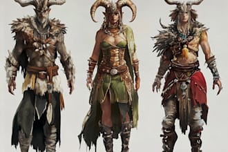 paint fantasy concept art, character design and environment