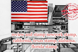 review and stamp newyork stamp, california, texas stamp, alabama,  florida stamp