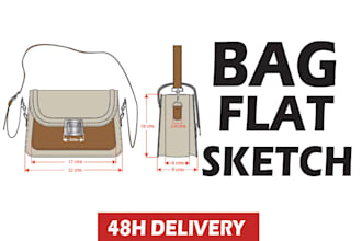 create flat technical drawings for handbag, wallet, backpack