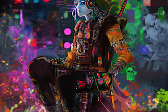create detailed art of sci fi cyberpunk psychedelic artwork