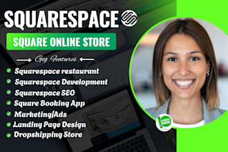 square online store, square website design and redesign squarespace landing page