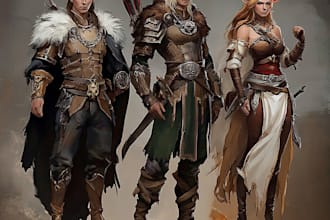 draw dnd party art, pathfinder group, and fantasy characters illustration