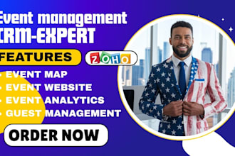 setup zoho event management with eventbrite, event map, vector map illustrations