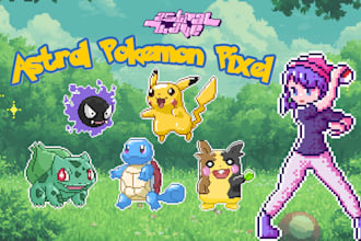 draw a custom pixel pokemon style , and animated pixel