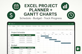 create project schedule, project budget and gantt charts in ms excel spreadsheet