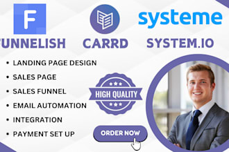 create high converting funnelish sales funnels systeme io or carrd landing page