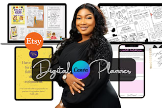 design responsive digital products planner hyperlinked planner, setup etsy shop