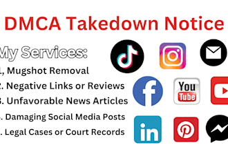 do remove link takedown mugshots bbb google fb tiktok ig youtube under dmca page