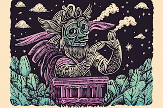 draw vintage mascot in linocut style for your brand