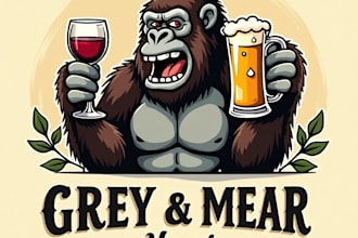 design gorilla wine with beer hand drawing logo with fastest delivery