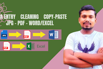 copy paste clean and convert data from jepg to PDF to excel
