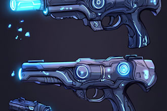 make a 3d weapon illustration for gaming