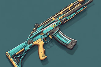 draw a 3d weapon illustration for gaming