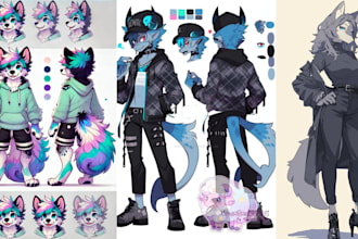 draw and design furry character, ref sheet, fursona for fursuit, anthro nsfw oc