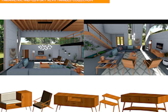 provide parametric mid century revit families and 3d renders