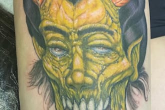 illustrate a tattoo that is badass with a flair of weird