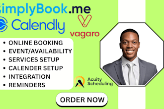 setup simplybook me, calendly, vagaro, acuity, schedulling for your booking page