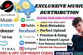 fix, upload and distribute your music to all platforms, spotify, apple, more