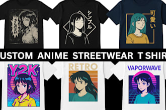 do custom anime t shirt design, manga streetwear graphics t shirt for etsy pod