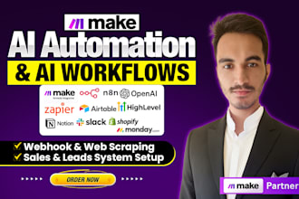 setup make com automation scenarios for airtable, highlevel, shopify integromat