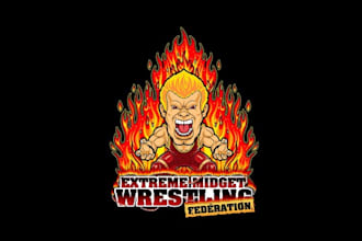 design colorful animated midget wrestling character logo