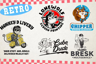 design retro vintage cartoon character logo and illustration