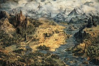 draw fantasy site map, vector map, venue and city, world map