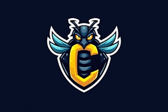 do bee letter c hornet mascot logo design