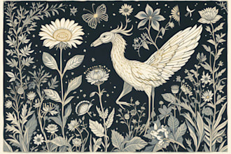 illustrate botanical and animal linocut vector art