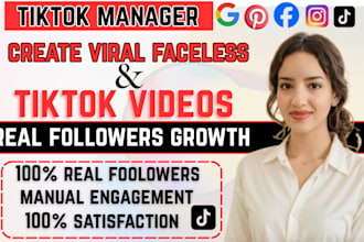 create viral faceless tiktok videos and grow your follower fast, tiktok manager