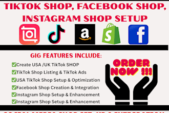 create USA tiktok shop setup facebook instagram shop tiktok dropshipping shop