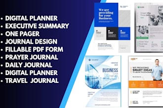design an executive summary, one pager, journal,  digital planner