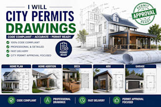 create a city permit drawing for house plan, home addition, deck, adu, garage