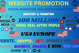 shoutout, promote website link to 200m USA, UK twitter, yt, fb, tiktok audience