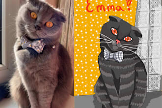 draw a personalized cartoon pet portrait of your cat, dog, or any pet