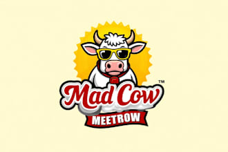 design awesome mad cow mascot logo for your company