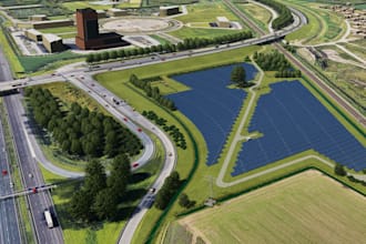 create 3d road design, 3d bridge, 3d highway and infrastructure and 3d lighting