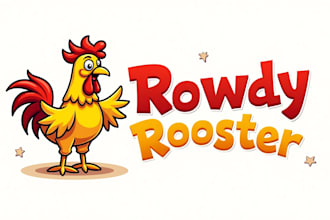design outstanding rowdy rooster mascot logo with express delivery