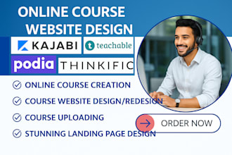 design kajabi website, elearning lms site, thinkific website podia online course