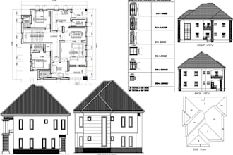 draw 2d floor plan, elevations, foundation plans with window and door in autocad
