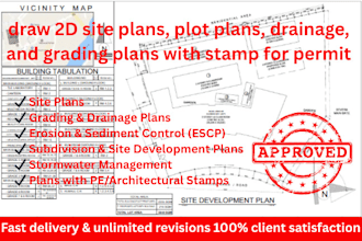 draw 2d site plans plot plans drainage and grading plans with stamp for permit