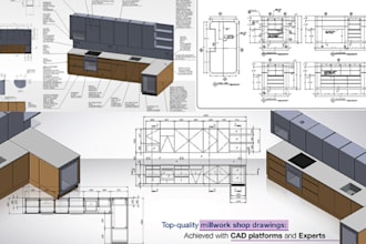 draft millwork technical shop drawings, steel structure, cabinet
